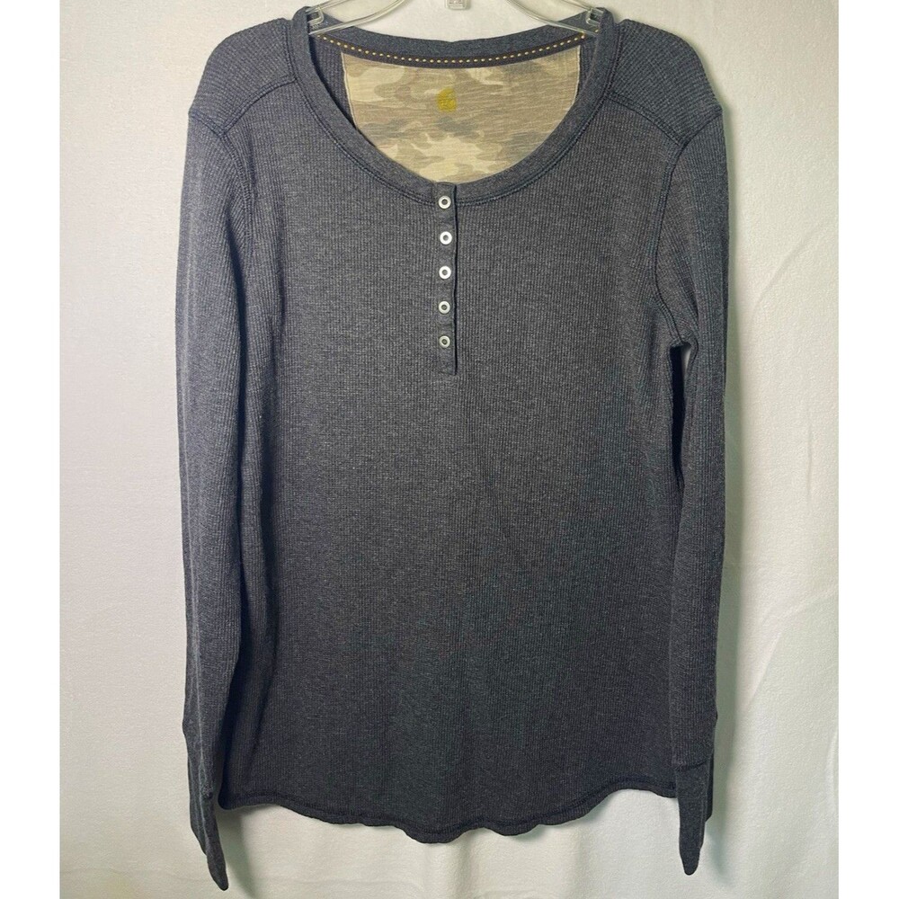 Carhartt Women’s M Gray Knit Henley Long Sleeve Pullover Top Stretch Solid